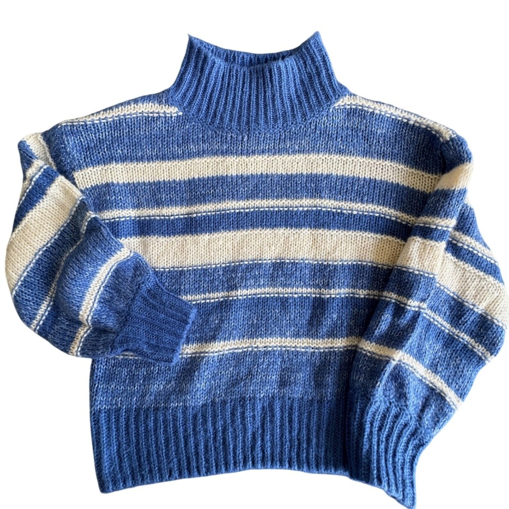 Lush Blue Cream Striped Mock Neck Sweater LT23242-FCI Womens Small